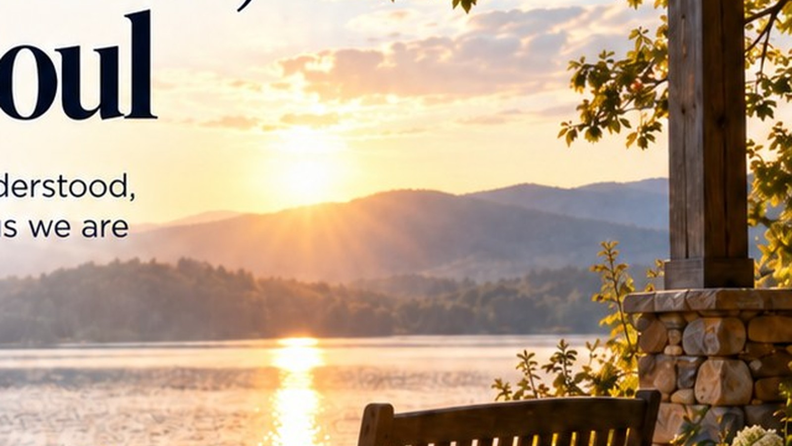 Empty chair near a peaceful lake in soft evening light